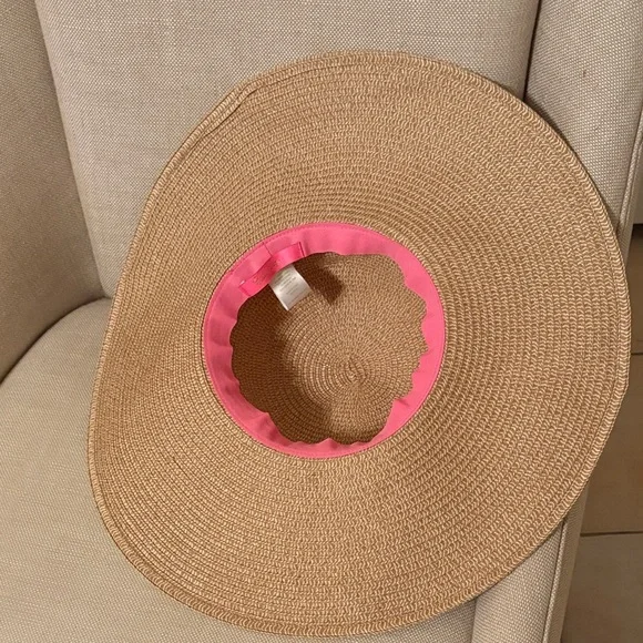 NWOT Lilly Pulitzer Tan Straw Hat Pink Floral Band GWP Journey to the Jungle - Picture 2 of 8